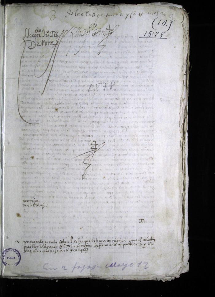 Cédula real (Provisión) para que se mande descripción general de los pueblos y lugares de indios en el Nuevo Reino de Granada